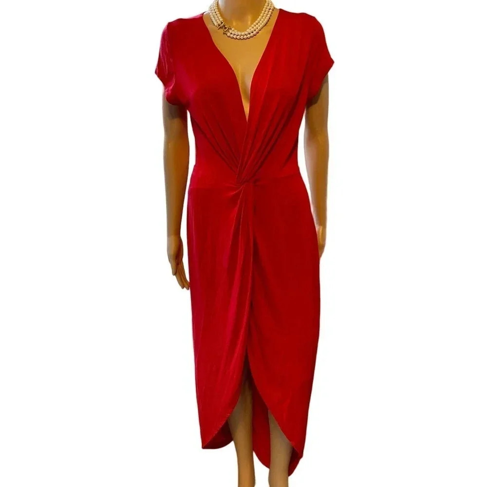 Rolla Coster Twist Front Knot Stretchy Casual Formal Wrap Maxi Dress Women Sz L